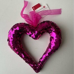 Celebrate It Pink Sequin Heart Wall Decor Valentine’s Day Hanging Ornament New